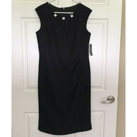 R&M Richards Women's size 12 Black Glitter Textured Cutout Sheath Dress NWT - Picture 1 of 8